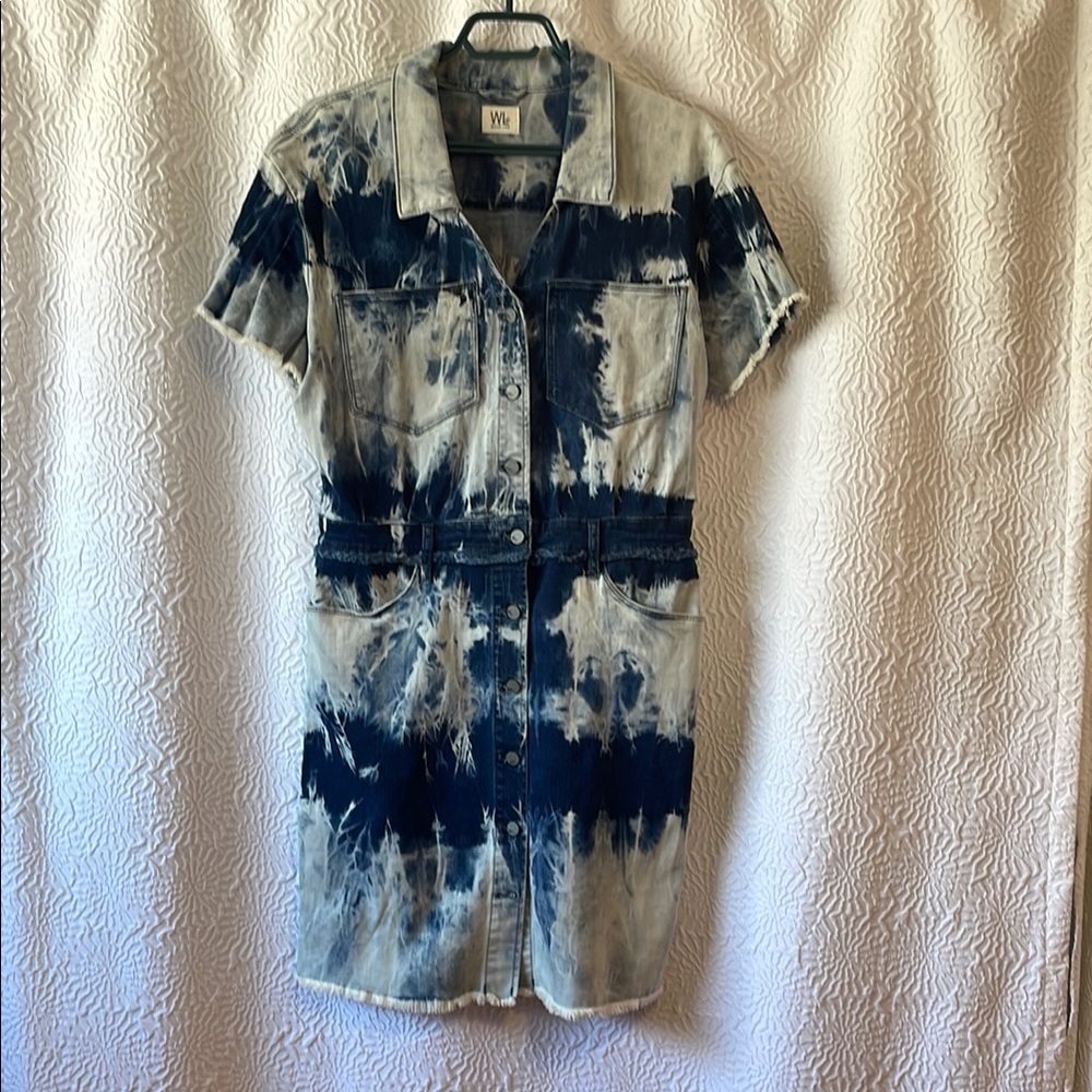 Wash Lab Tie-Dye Denim Button-Front Dress – Size M